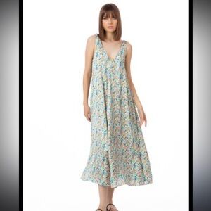 Zara Turquoise and Peach Floral Maxi Dress